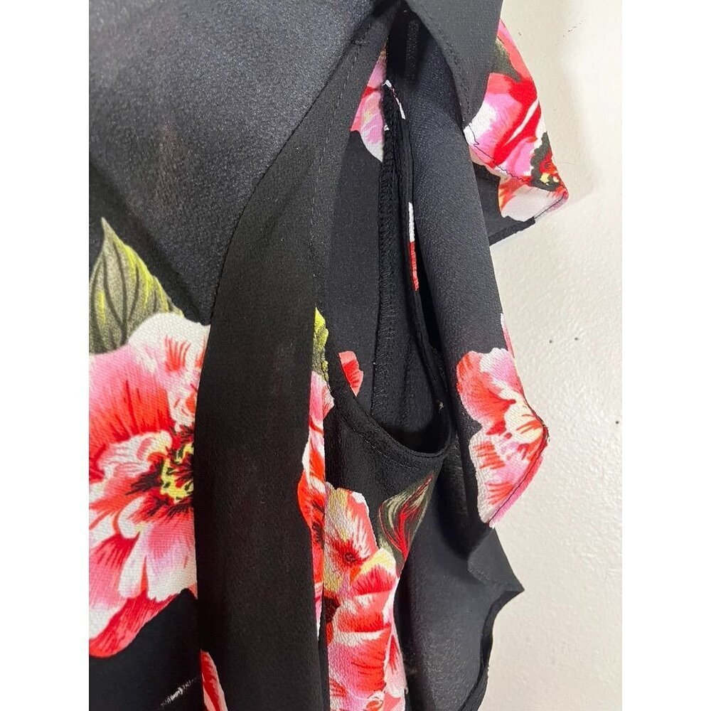 Retro Floral Romper Black L Boho Western Feminine Country Chic Ruffle Colorful - Picture 3 of 10